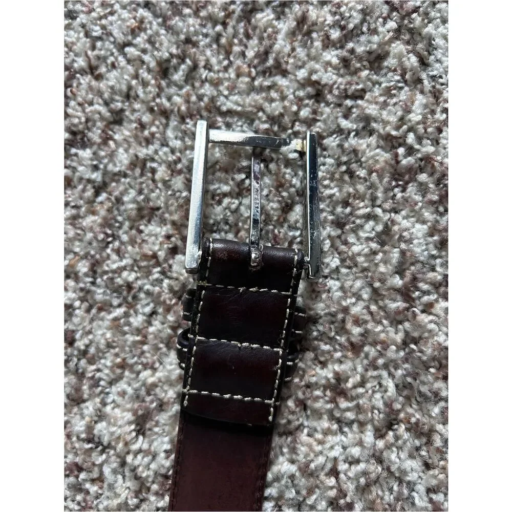 Mens Brown Genuine GrainLeather Belt with Contrast Stitching Size 44